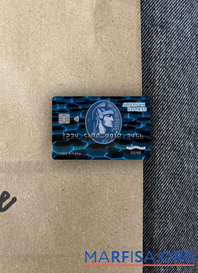 Downloadable USA New York American Express Blue bank credit card photolook front sample